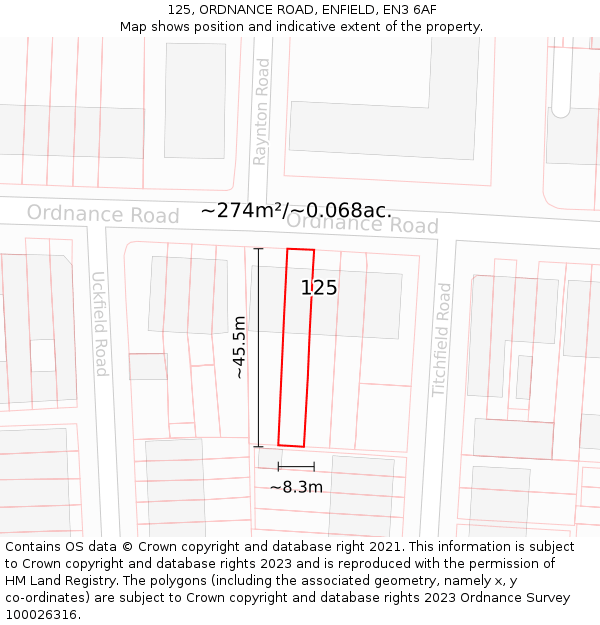 125, ORDNANCE ROAD, ENFIELD, EN3 6AF: Plot and title map