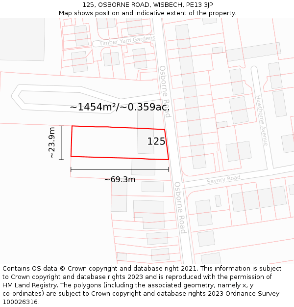 125, OSBORNE ROAD, WISBECH, PE13 3JP: Plot and title map