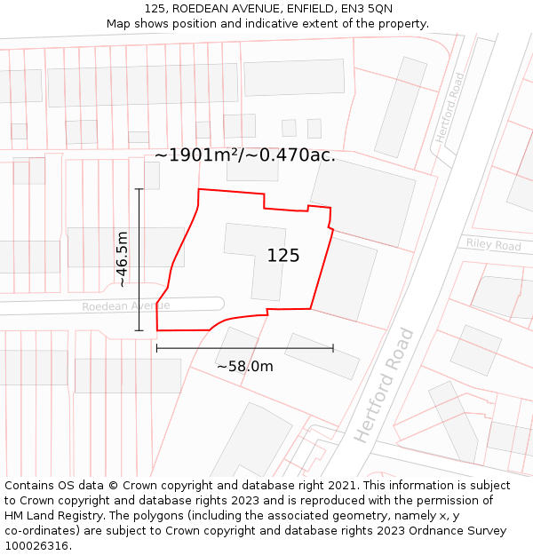 125, ROEDEAN AVENUE, ENFIELD, EN3 5QN: Plot and title map