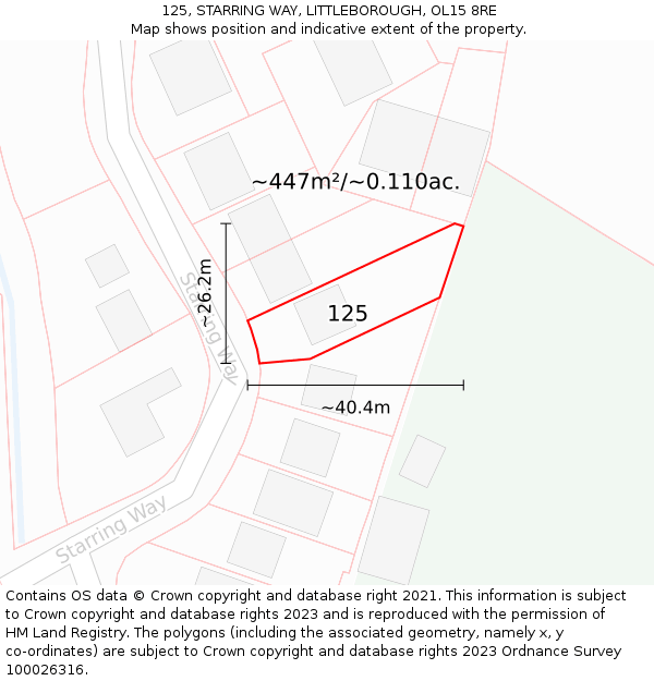 125, STARRING WAY, LITTLEBOROUGH, OL15 8RE: Plot and title map