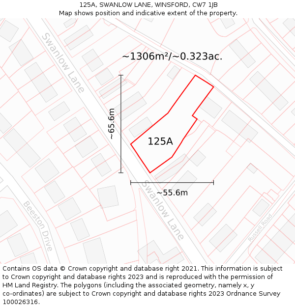 125A, SWANLOW LANE, WINSFORD, CW7 1JB: Plot and title map