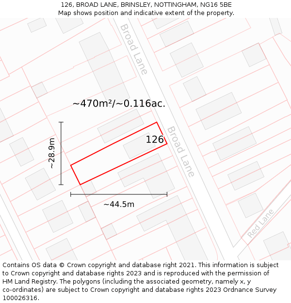 126, BROAD LANE, BRINSLEY, NOTTINGHAM, NG16 5BE: Plot and title map