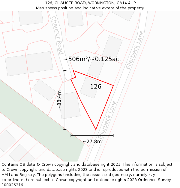 126, CHAUCER ROAD, WORKINGTON, CA14 4HP: Plot and title map