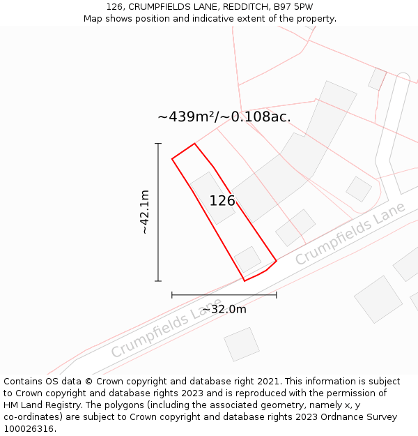 126, CRUMPFIELDS LANE, REDDITCH, B97 5PW: Plot and title map