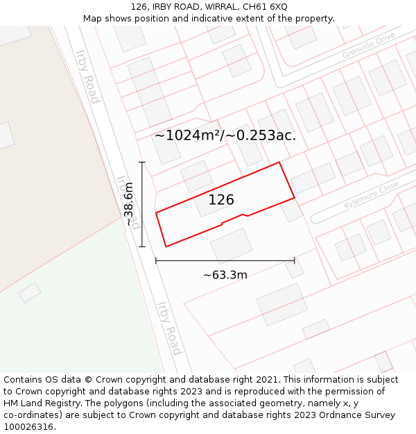 126, IRBY ROAD, WIRRAL, CH61 6XQ: Plot and title map