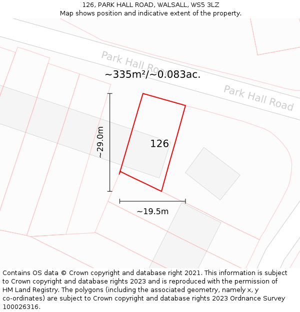 126, PARK HALL ROAD, WALSALL, WS5 3LZ: Plot and title map