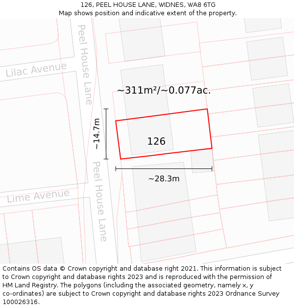 126, PEEL HOUSE LANE, WIDNES, WA8 6TG: Plot and title map