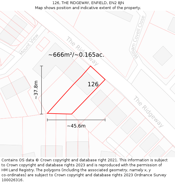 126, THE RIDGEWAY, ENFIELD, EN2 8JN: Plot and title map