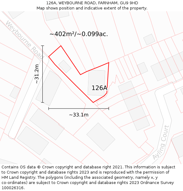 126A, WEYBOURNE ROAD, FARNHAM, GU9 9HD: Plot and title map