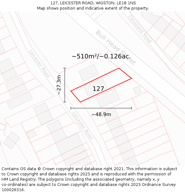 127, LEICESTER ROAD, WIGSTON, LE18 1NS: Plot and title map