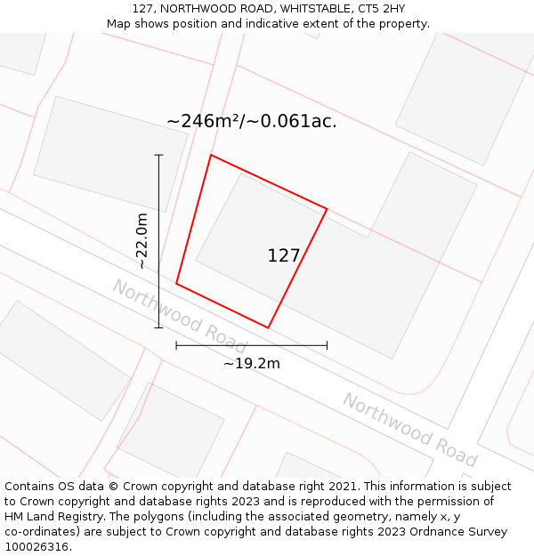 127, NORTHWOOD ROAD, WHITSTABLE, CT5 2HY: Plot and title map