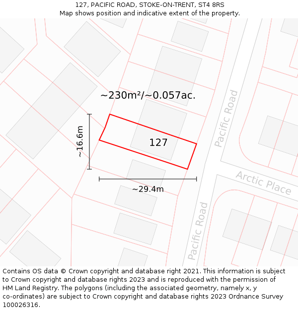 127, PACIFIC ROAD, STOKE-ON-TRENT, ST4 8RS: Plot and title map