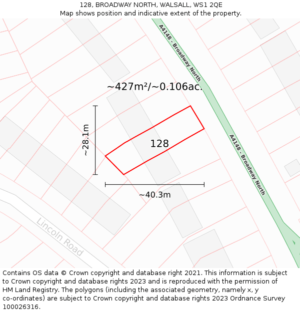 128, BROADWAY NORTH, WALSALL, WS1 2QE: Plot and title map