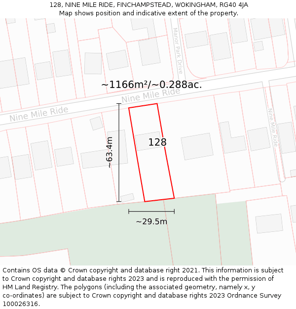 128, NINE MILE RIDE, FINCHAMPSTEAD, WOKINGHAM, RG40 4JA: Plot and title map