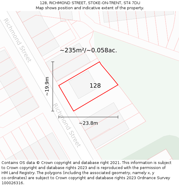 128, RICHMOND STREET, STOKE-ON-TRENT, ST4 7DU: Plot and title map