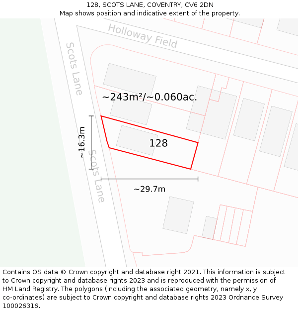 128, SCOTS LANE, COVENTRY, CV6 2DN: Plot and title map