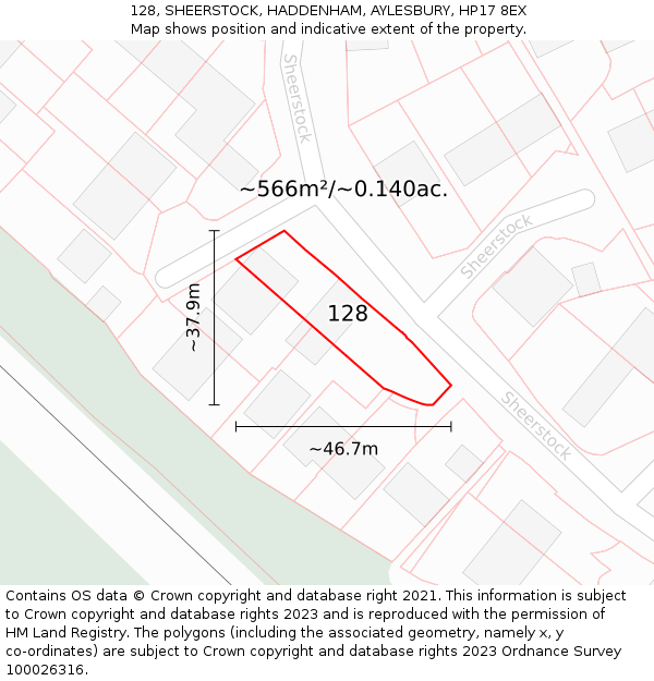 128, SHEERSTOCK, HADDENHAM, AYLESBURY, HP17 8EX: Plot and title map