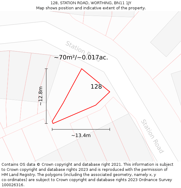 128, STATION ROAD, WORTHING, BN11 1JY: Plot and title map