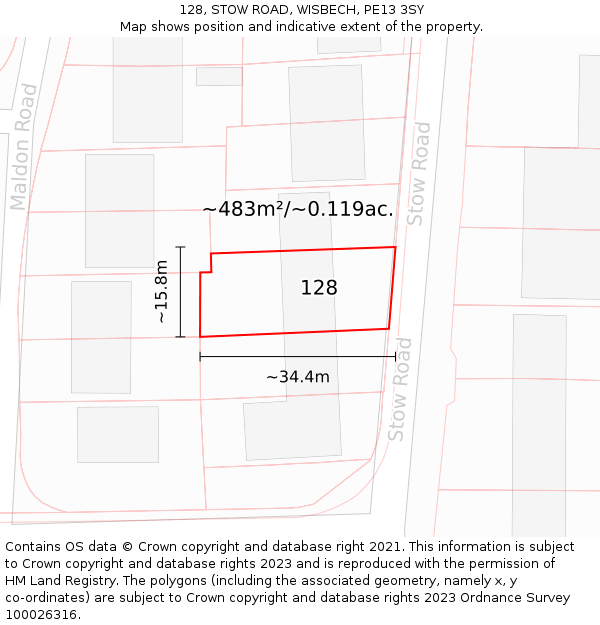 128, STOW ROAD, WISBECH, PE13 3SY: Plot and title map