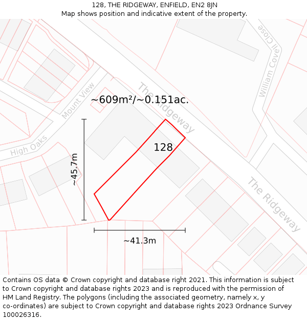 128, THE RIDGEWAY, ENFIELD, EN2 8JN: Plot and title map