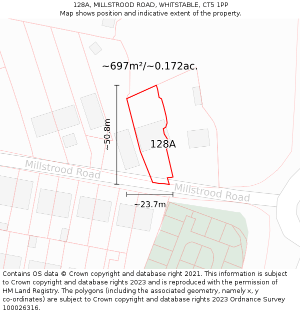 128A, MILLSTROOD ROAD, WHITSTABLE, CT5 1PP: Plot and title map