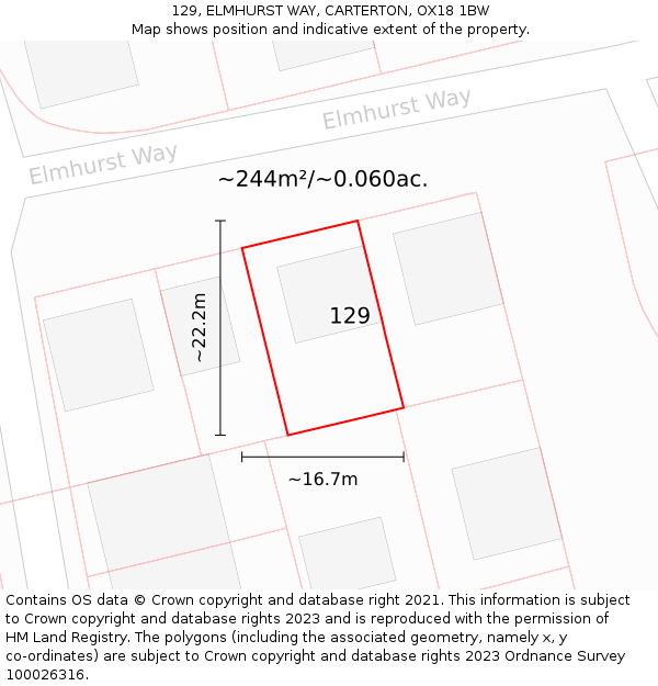 129, ELMHURST WAY, CARTERTON, OX18 1BW: Plot and title map