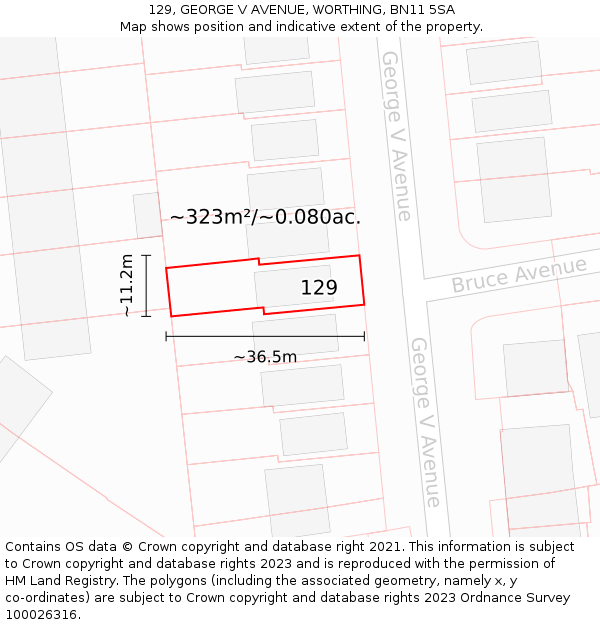 129, GEORGE V AVENUE, WORTHING, BN11 5SA: Plot and title map