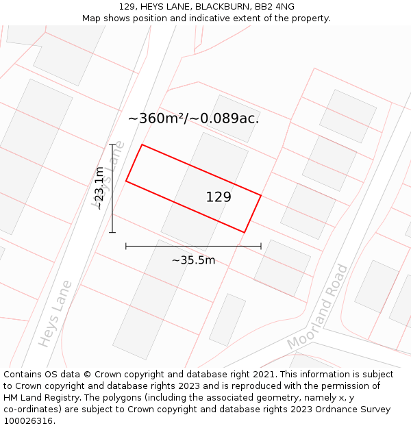 129, HEYS LANE, BLACKBURN, BB2 4NG: Plot and title map