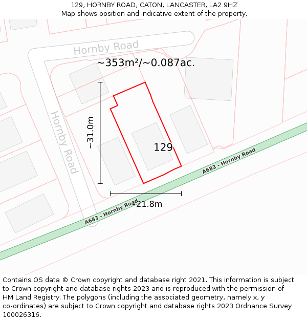 129, HORNBY ROAD, CATON, LANCASTER, LA2 9HZ: Plot and title map