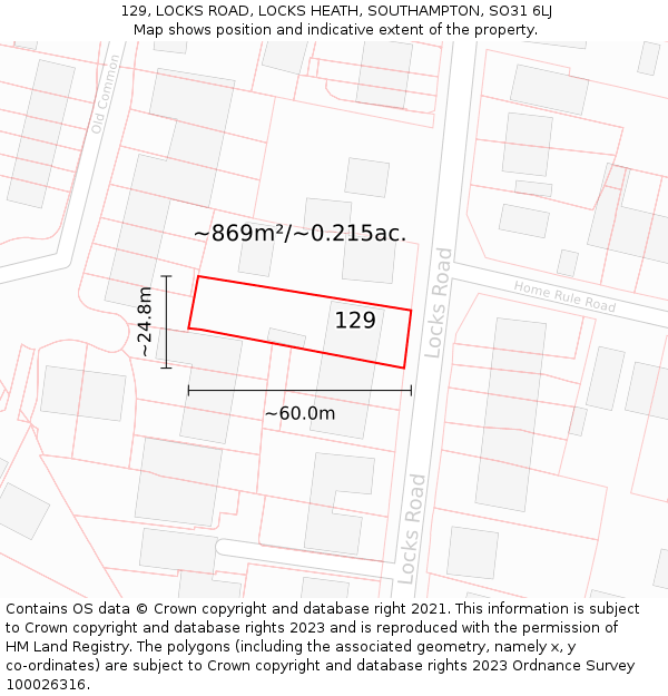 129, LOCKS ROAD, LOCKS HEATH, SOUTHAMPTON, SO31 6LJ: Plot and title map