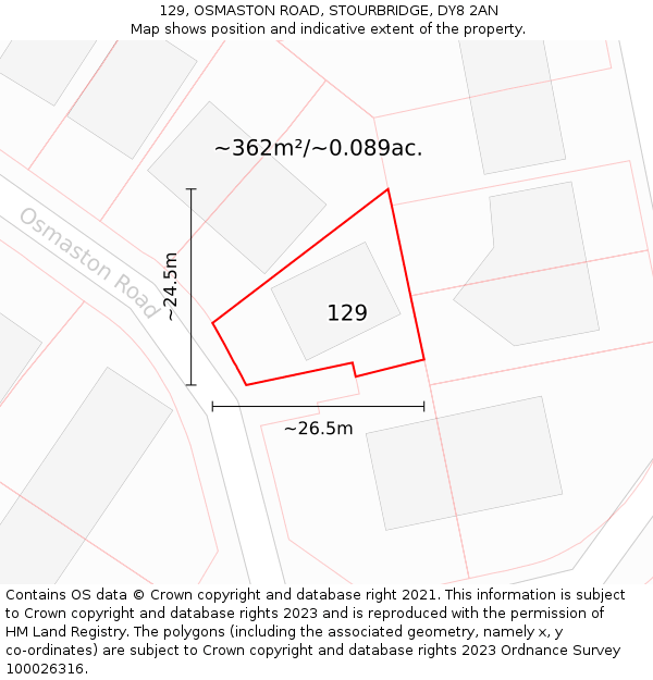 129, OSMASTON ROAD, STOURBRIDGE, DY8 2AN: Plot and title map