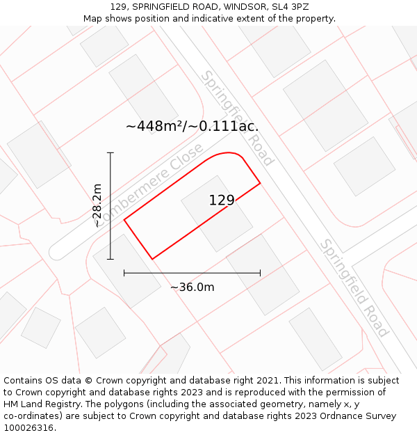 129, SPRINGFIELD ROAD, WINDSOR, SL4 3PZ: Plot and title map