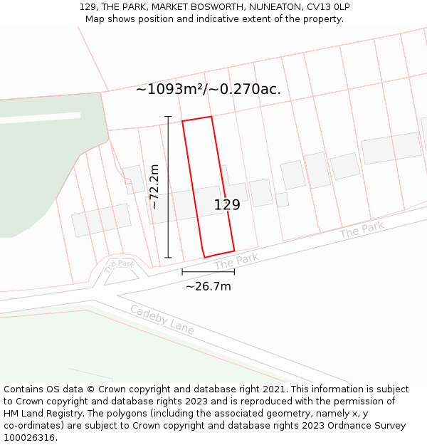 129, THE PARK, MARKET BOSWORTH, NUNEATON, CV13 0LP: Plot and title map