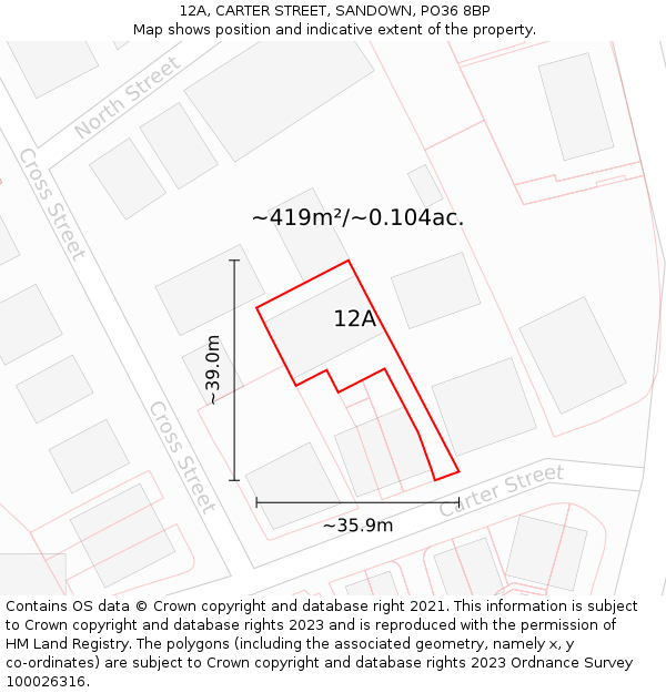 12A, CARTER STREET, SANDOWN, PO36 8BP: Plot and title map