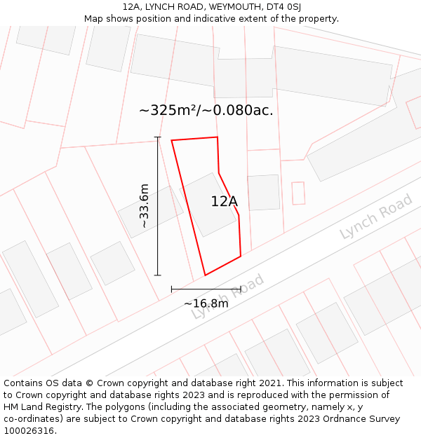 12A, LYNCH ROAD, WEYMOUTH, DT4 0SJ: Plot and title map