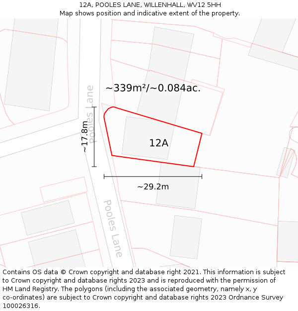 12A, POOLES LANE, WILLENHALL, WV12 5HH: Plot and title map