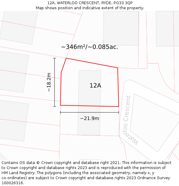 12A, WATERLOO CRESCENT, RYDE, PO33 3QP: Plot and title map