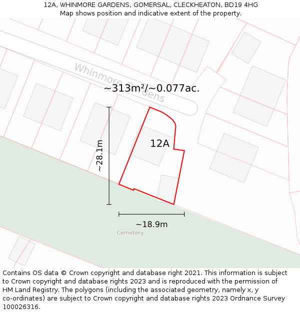 12A, WHINMORE GARDENS, GOMERSAL, CLECKHEATON, BD19 4HG: Plot and title map