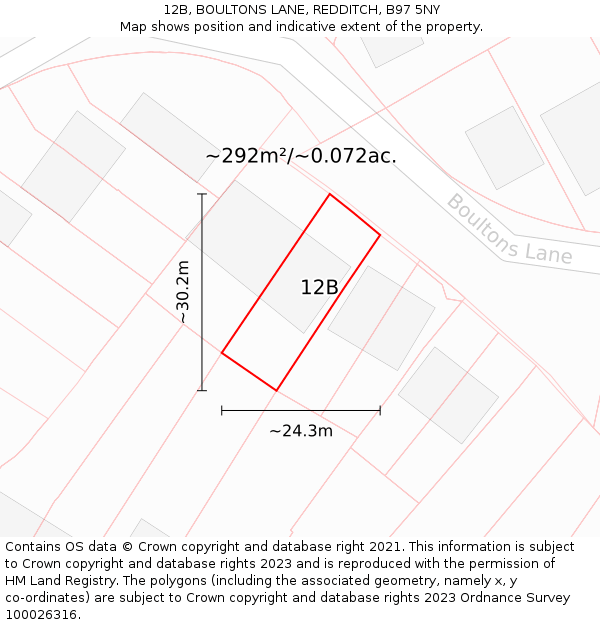 12B, BOULTONS LANE, REDDITCH, B97 5NY: Plot and title map