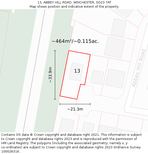 13, ABBEY HILL ROAD, WINCHESTER, SO23 7AT: Plot and title map
