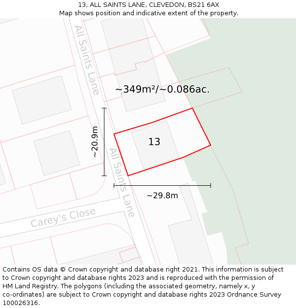 13, ALL SAINTS LANE, CLEVEDON, BS21 6AX: Plot and title map