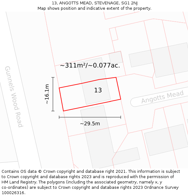 13, ANGOTTS MEAD, STEVENAGE, SG1 2NJ: Plot and title map