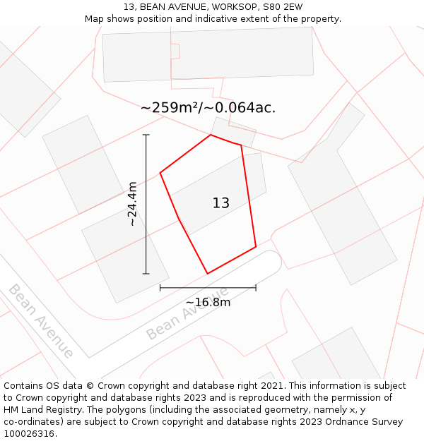 13, BEAN AVENUE, WORKSOP, S80 2EW: Plot and title map