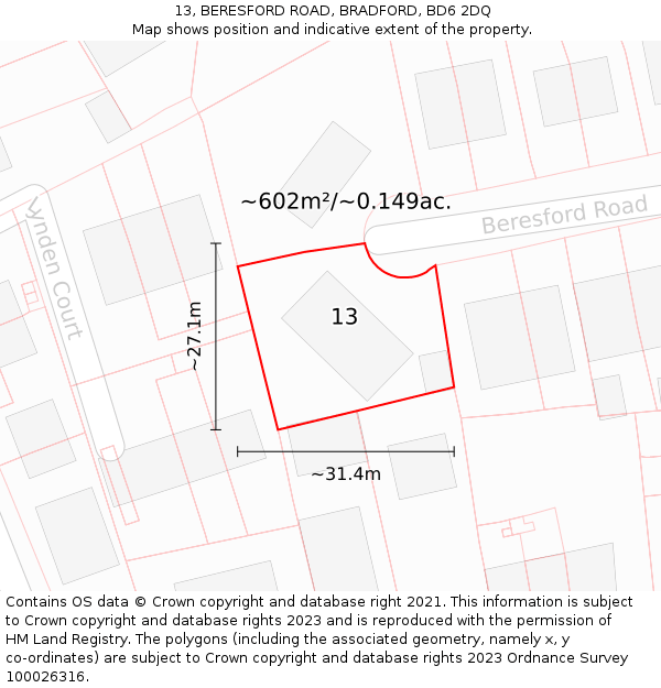 13, BERESFORD ROAD, BRADFORD, BD6 2DQ: Plot and title map