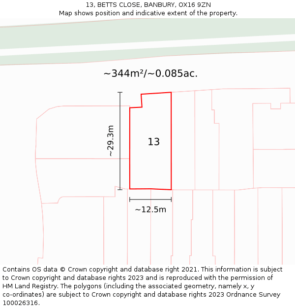 13, BETTS CLOSE, BANBURY, OX16 9ZN: Plot and title map