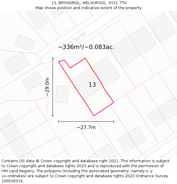 13, BRYNSIRIOL, WELSHPOOL, SY21 7TN: Plot and title map