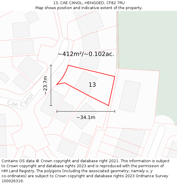 13, CAE CANOL, HENGOED, CF82 7RU: Plot and title map