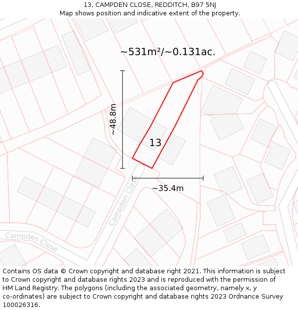 13, CAMPDEN CLOSE, REDDITCH, B97 5NJ: Plot and title map