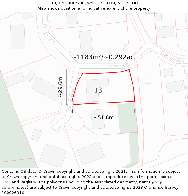 13, CARNOUSTIE, WASHINGTON, NE37 1ND: Plot and title map