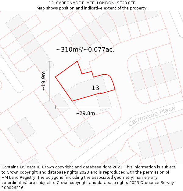 13, CARRONADE PLACE, LONDON, SE28 0EE: Plot and title map